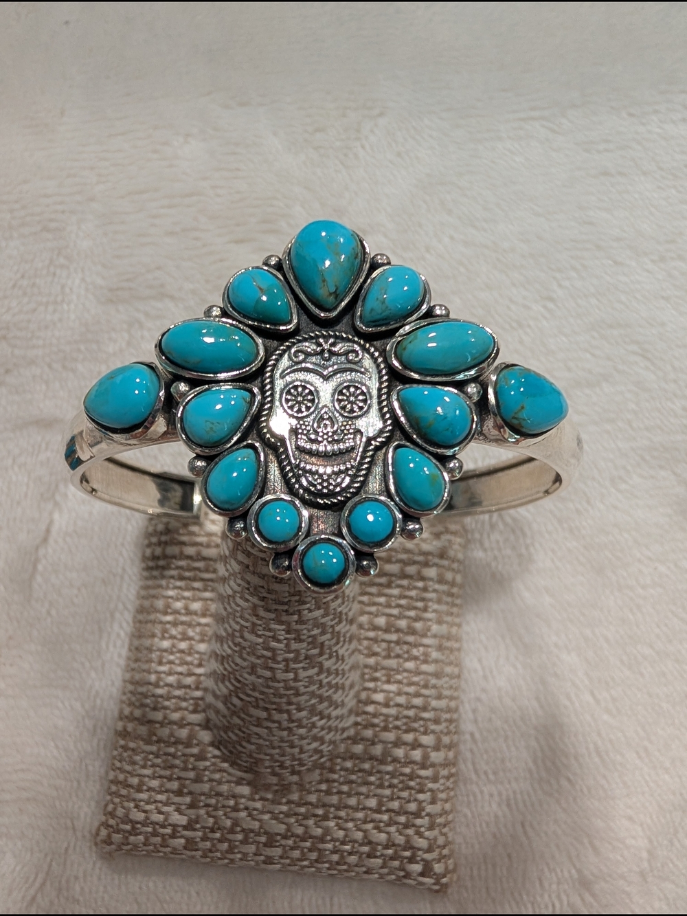 Turquoise Skull Silver Cuff Bracelet - Women's Jewelry